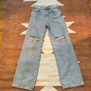 Mango size 8 Kaia wide leg distressed jeans with knee cutouts.